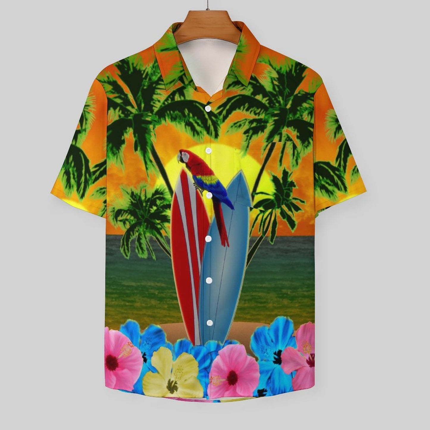 Men's Sunny Beach Surfboard Printed Casual Short Sleeve Shirt 2306102514
