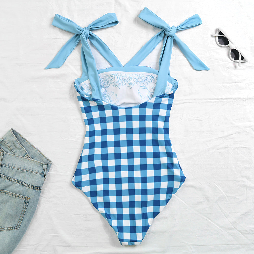 Reversible Bowknot Tie-shoulder One Piece Swimsuit
