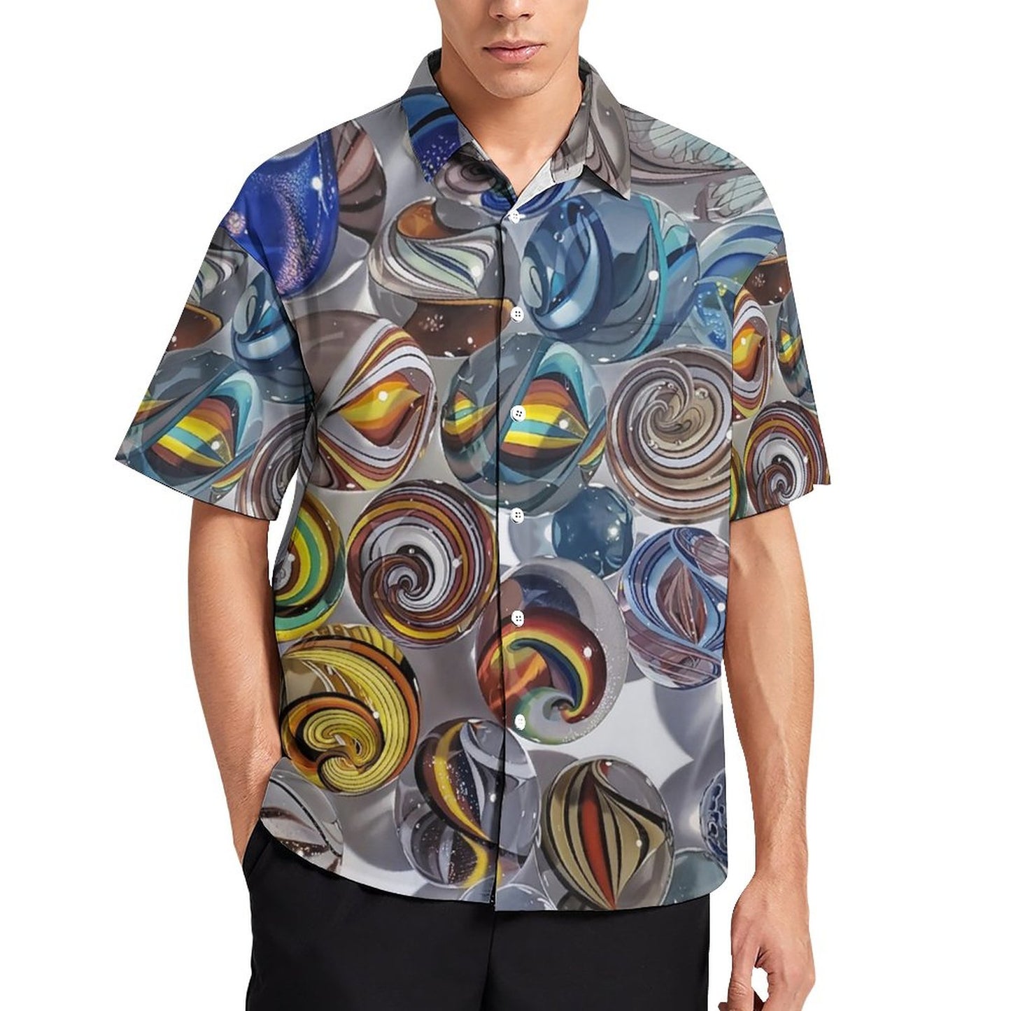Men's Glass Ball Print Casual Short Sleeve Shirt 2306102519