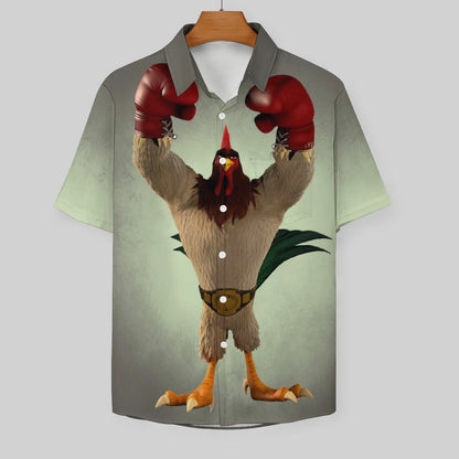 Men's Hawaiian Boxing Rooster Print Casual Short Sleeve Shirt 2306102685