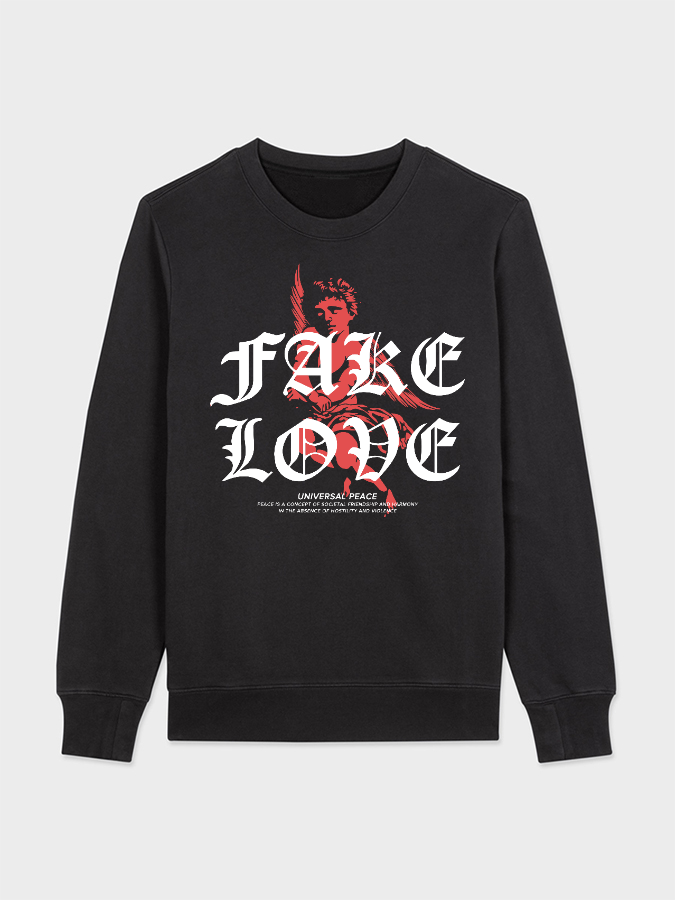 Unisex Round Neck Casual Peace Love Printed Long Sleeve Sweatshirt
