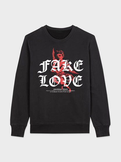 Unisex Round Neck Casual Peace Love Printed Long Sleeve Sweatshirt