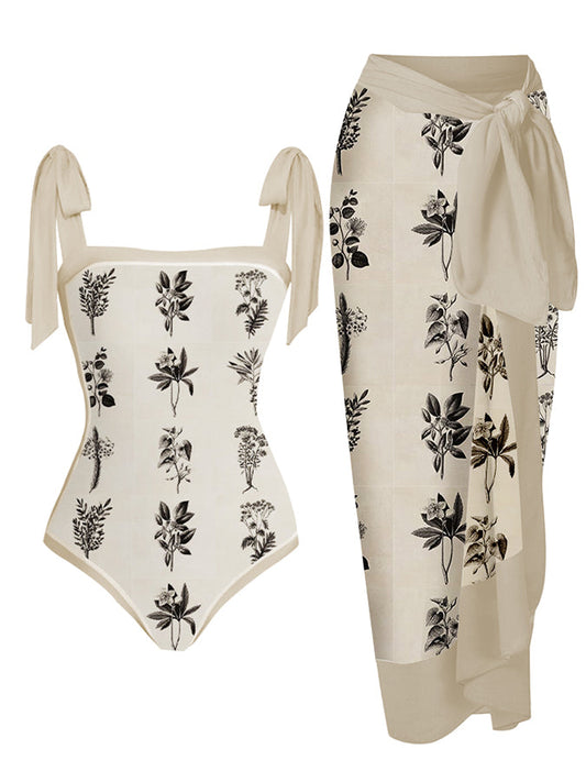 Printed Lace Up Chic One Piece Swimsuit