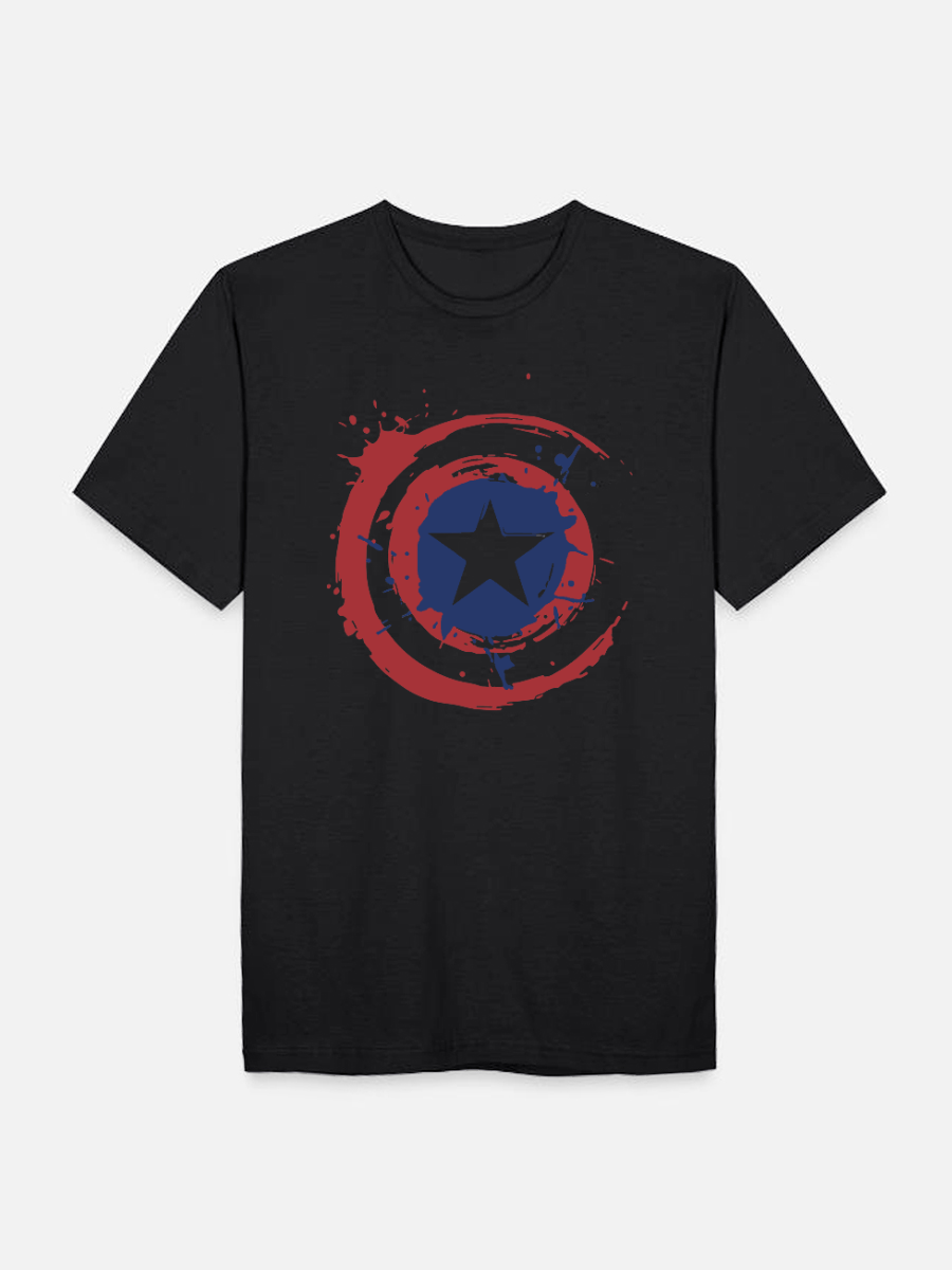 Men's Casual Captain America Printed Round Neck Short Sleeve T-Shirt