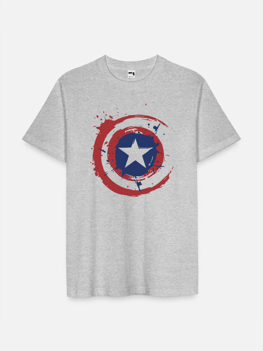 Men's Casual Captain America Printed Round Neck Short Sleeve T-Shirt