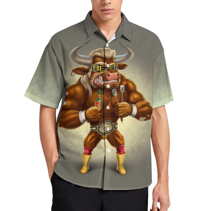 Bull Gradient Print Hawaiian Men's Casual Shirt