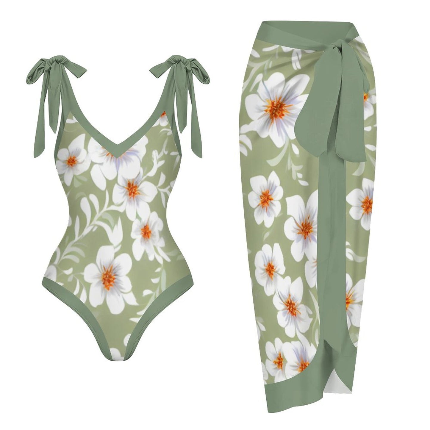 Casual Printed One-Piece Swimsuit And Cover Up 2305102419