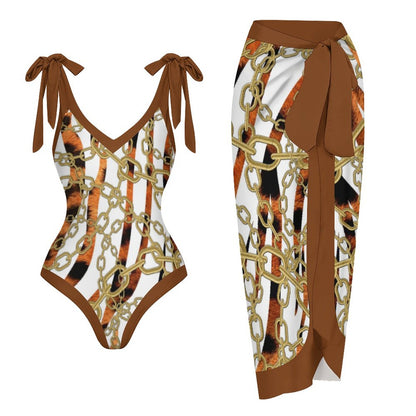 Casual Printed One-Piece Swimsuit And Cover Up 2305102689