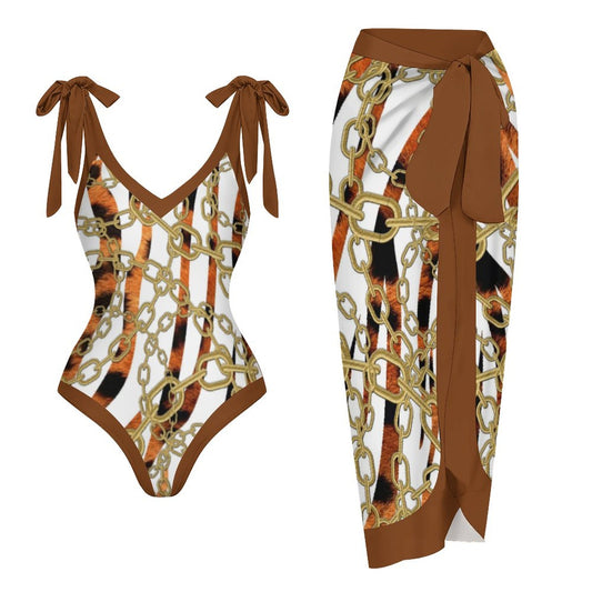 Casual Printed One-Piece Swimsuit And Cover Up 2305102689