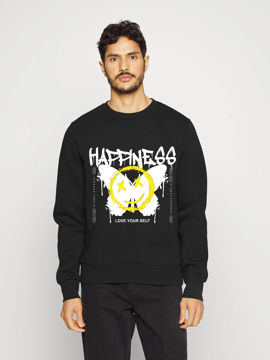 Men's Happiness Round Neck Casual Printed Long Sleeve Sweatshirt