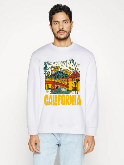 Men's Round Neck Casual California Printed Long Sleeve Sweatshirt