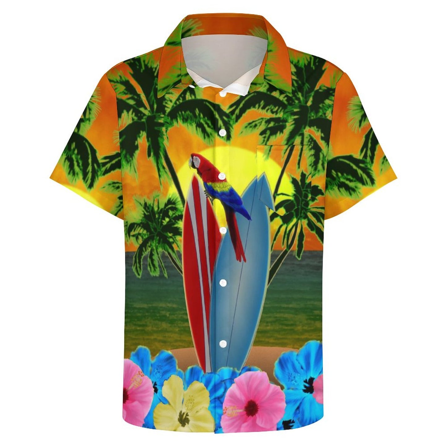 Men's Sunny Beach Surfboard Printed Casual Short Sleeve Shirt 2306102514