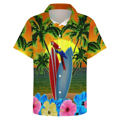 Men's Sunny Beach Surfboard Printed Casual Short Sleeve Shirt 2306102514