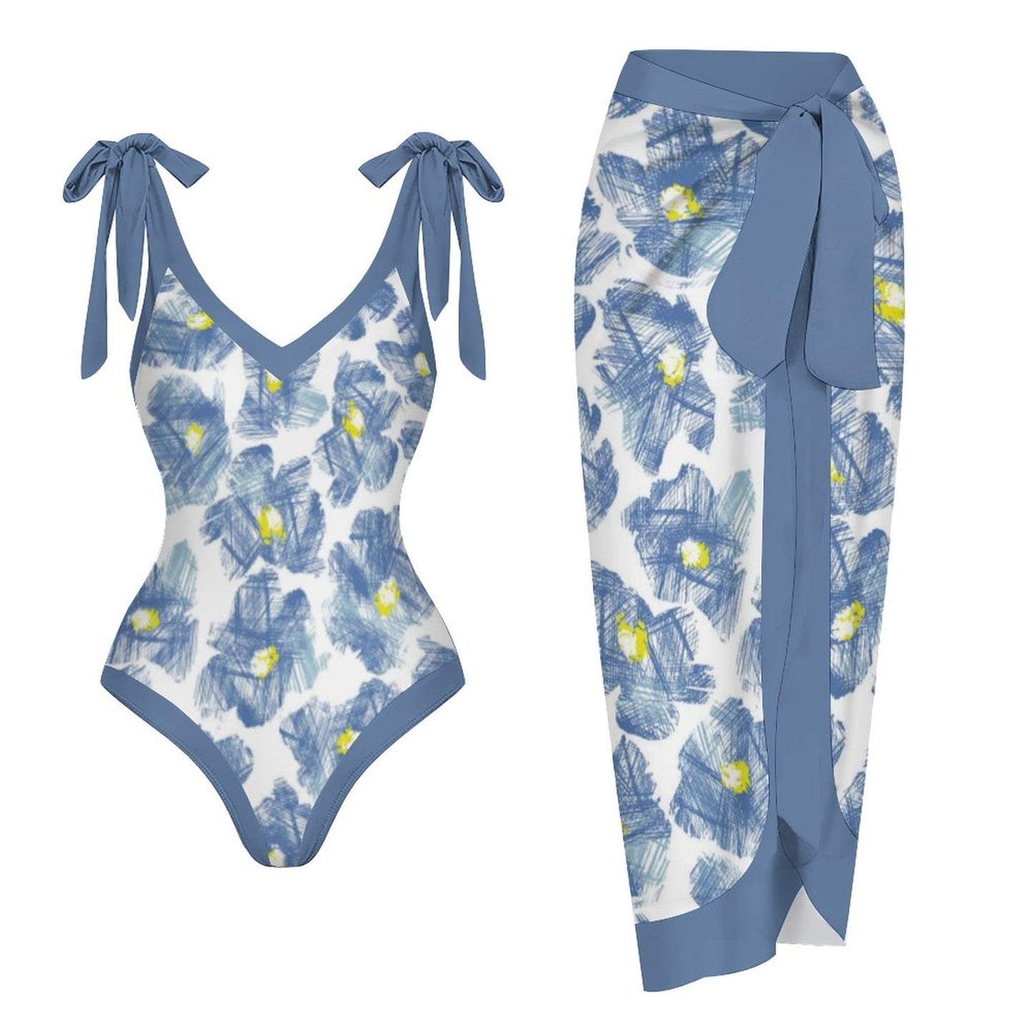 Casual Printed One-Piece Swimsuit And Cover Up 2305102686