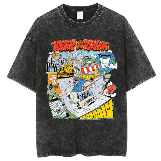 Unisex Vintage Solid Wash Denim T-Shirts