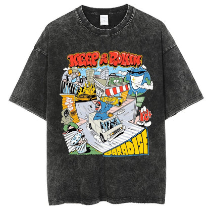 Unisex Vintage Solid Wash Denim T-Shirts