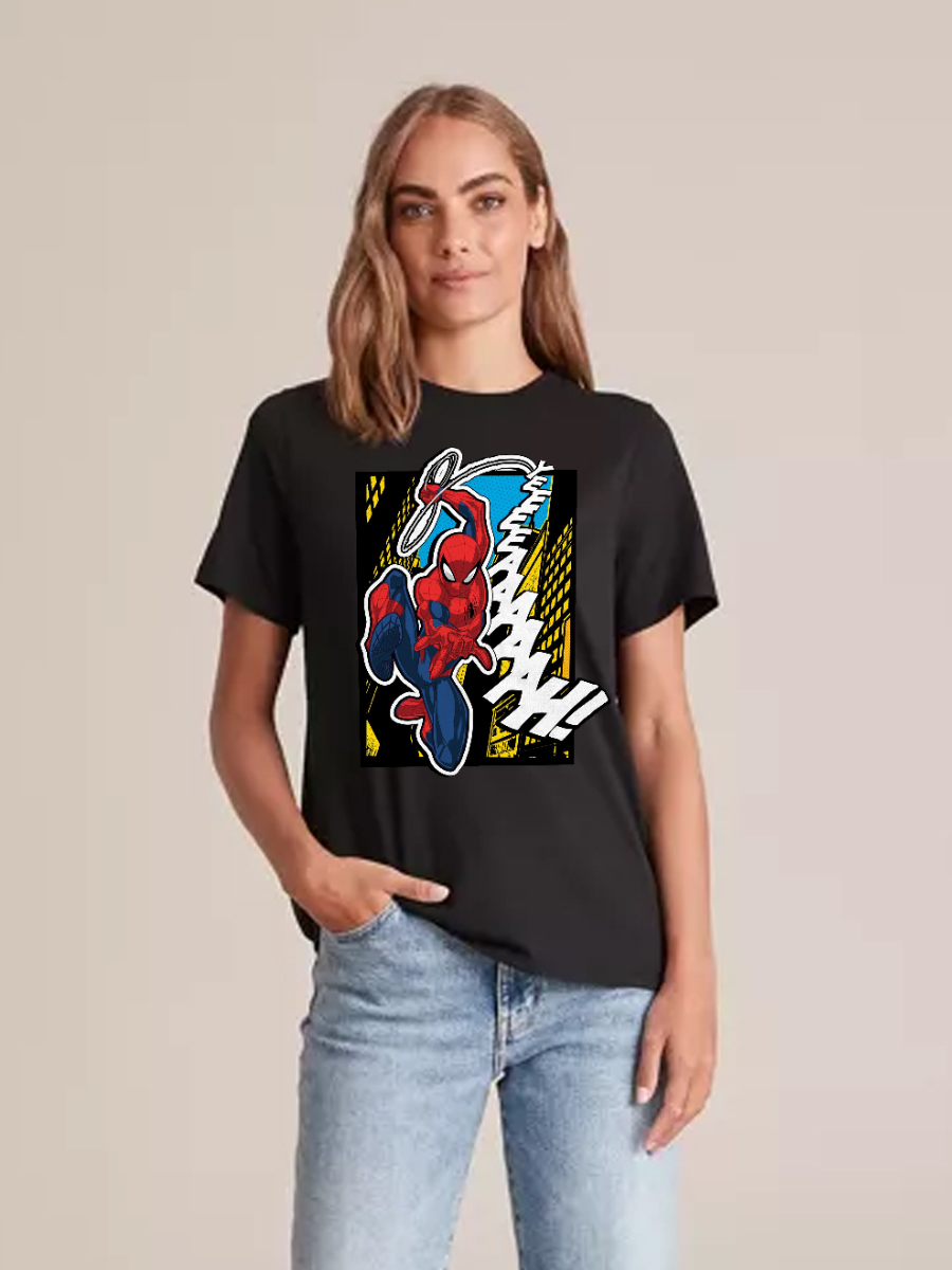 Women's Casual Spiderman Printed Round Neck Short Sleeve T-Shirt