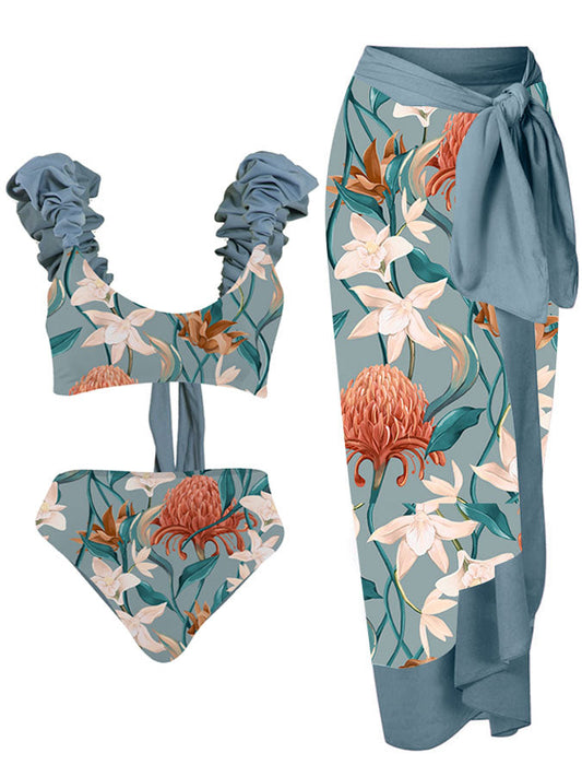 Fashion Floral Print Bikini and Cover Up