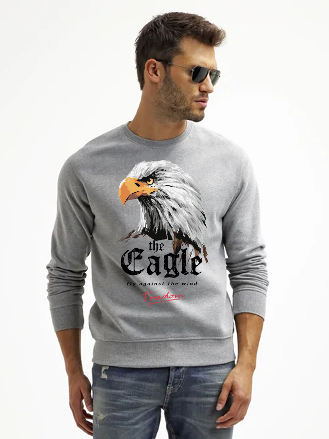 Unisex Round Neck Casual Eagle Printed Long Sleeve Sweatshirt