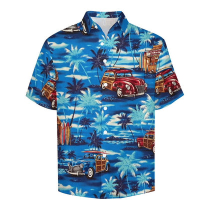 Men's Blue Car Print Vacation Hawaiian Shirt 2306100699