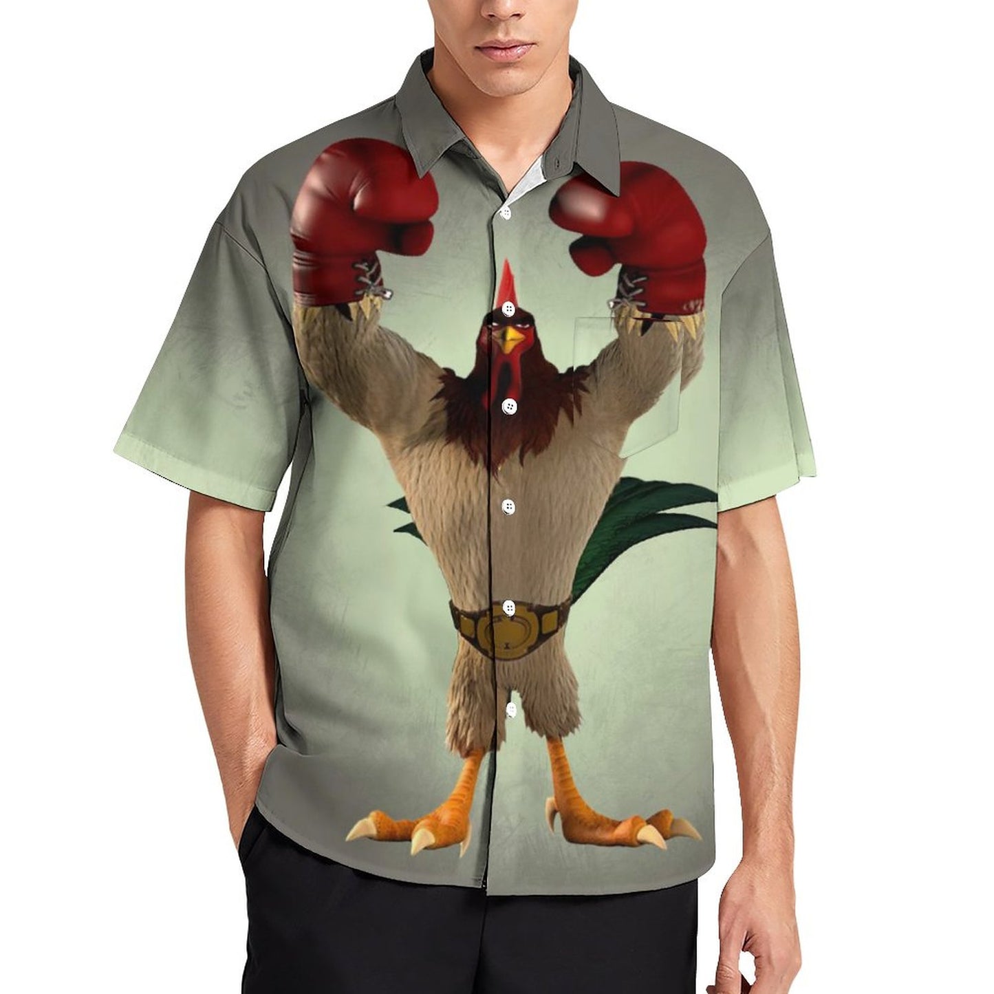 Men's Hawaiian Boxing Rooster Print Casual Short Sleeve Shirt 2306102685