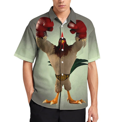 Men's Hawaiian Boxing Rooster Print Casual Short Sleeve Shirt 2306102685