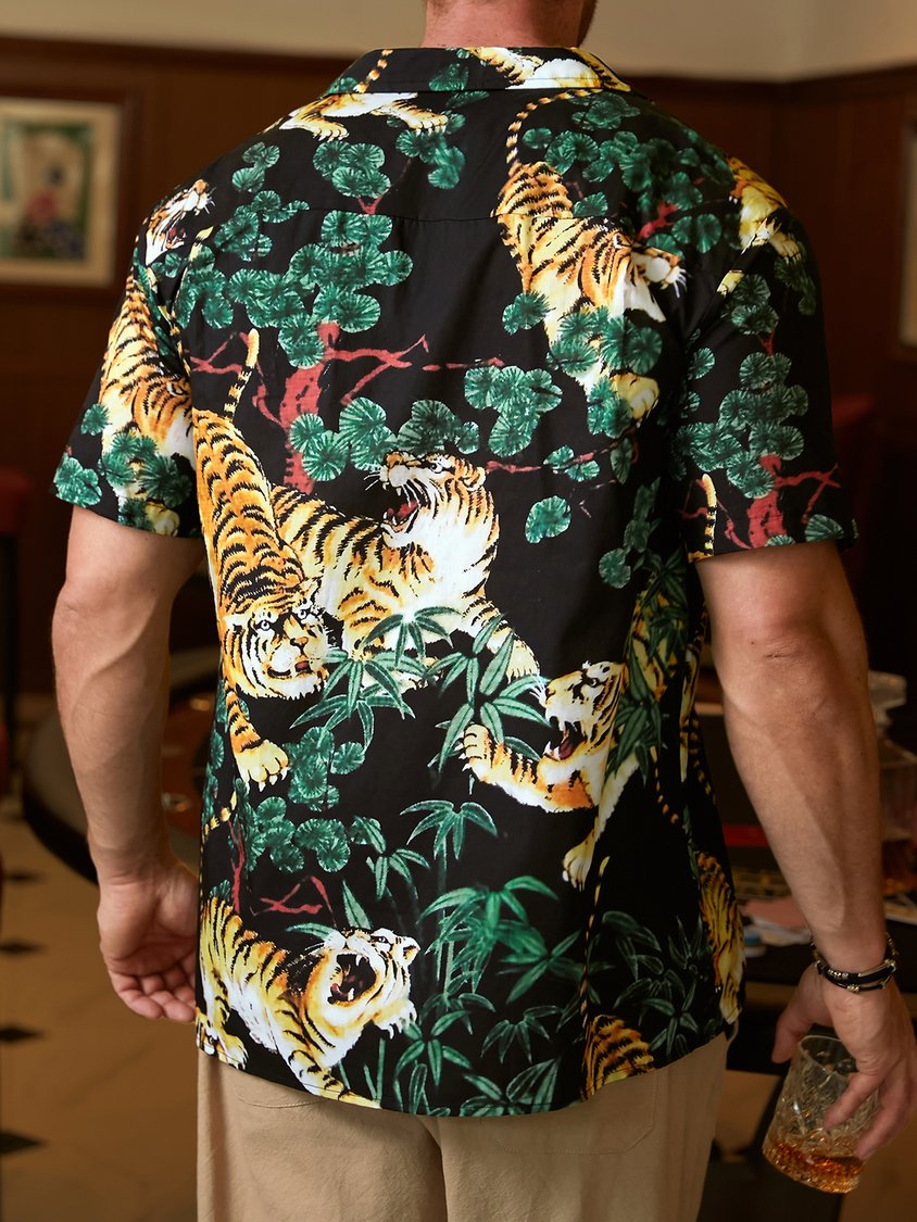 Cotton Tiger Breast Pocket Short Sleeve Resort Shirt 2306100687