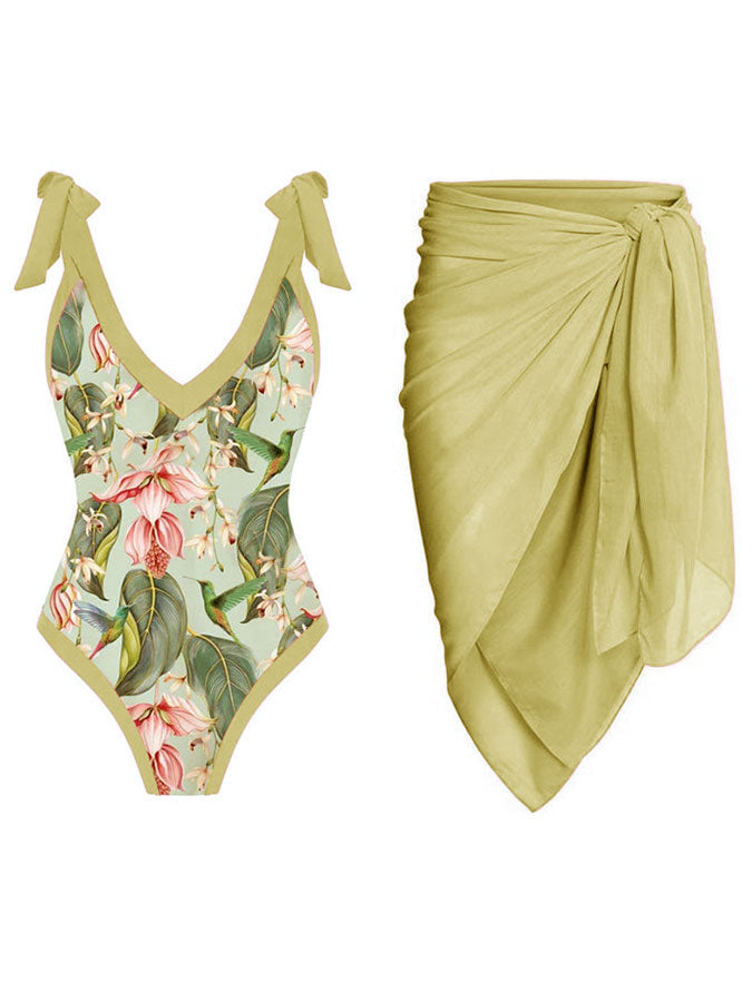 Fashion Colorblock Print Swimsuit Set