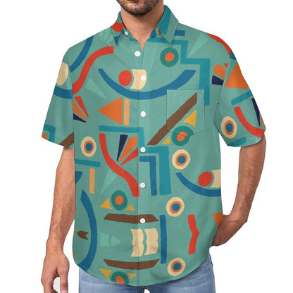 Geometric Pattern Breast Pocket Short Sleeve Shirt 2306100690