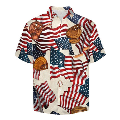 Men's American Flag Baseball Painted Print Vacation Hawaiian Shirt