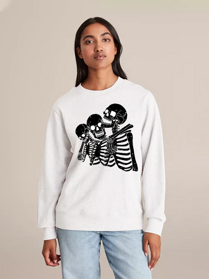 Unisex Round Neck Casual Skeleton Printed Long Sleeve Sweatshirt