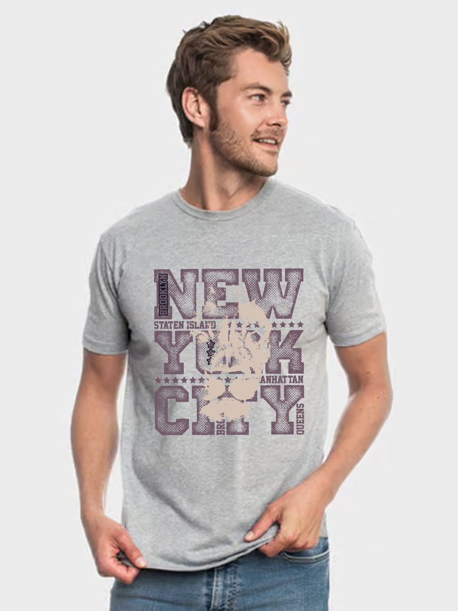 Men's Casual Letter Printed Round Neck Short Sleeve T-Shirt