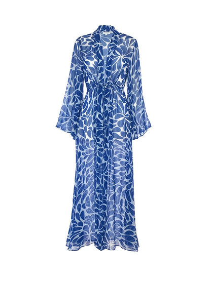 Bandeau Printed One Piece Swimsuit With Belt and Cover Up