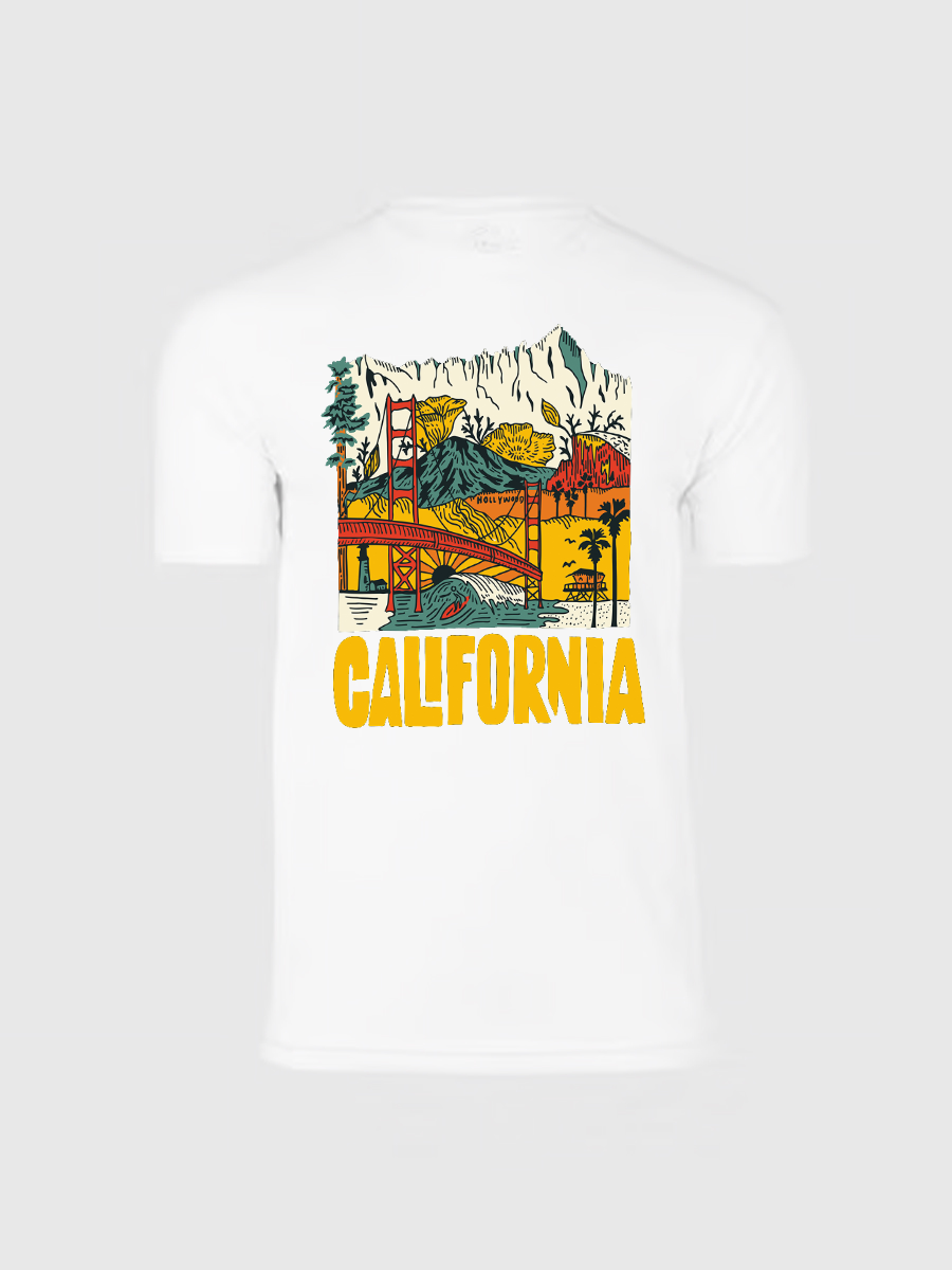 Men's Casual California Printed Round Neck Short Sleeve T-Shirt