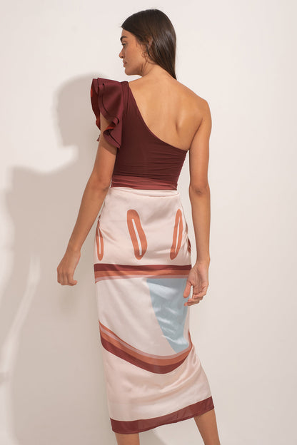One-Shoulder Ruffled One Piece Swimsuit and Cover Up