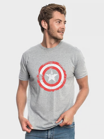 Men's Casual Captain America Printed Round Neck Short Sleeve T-Shirt