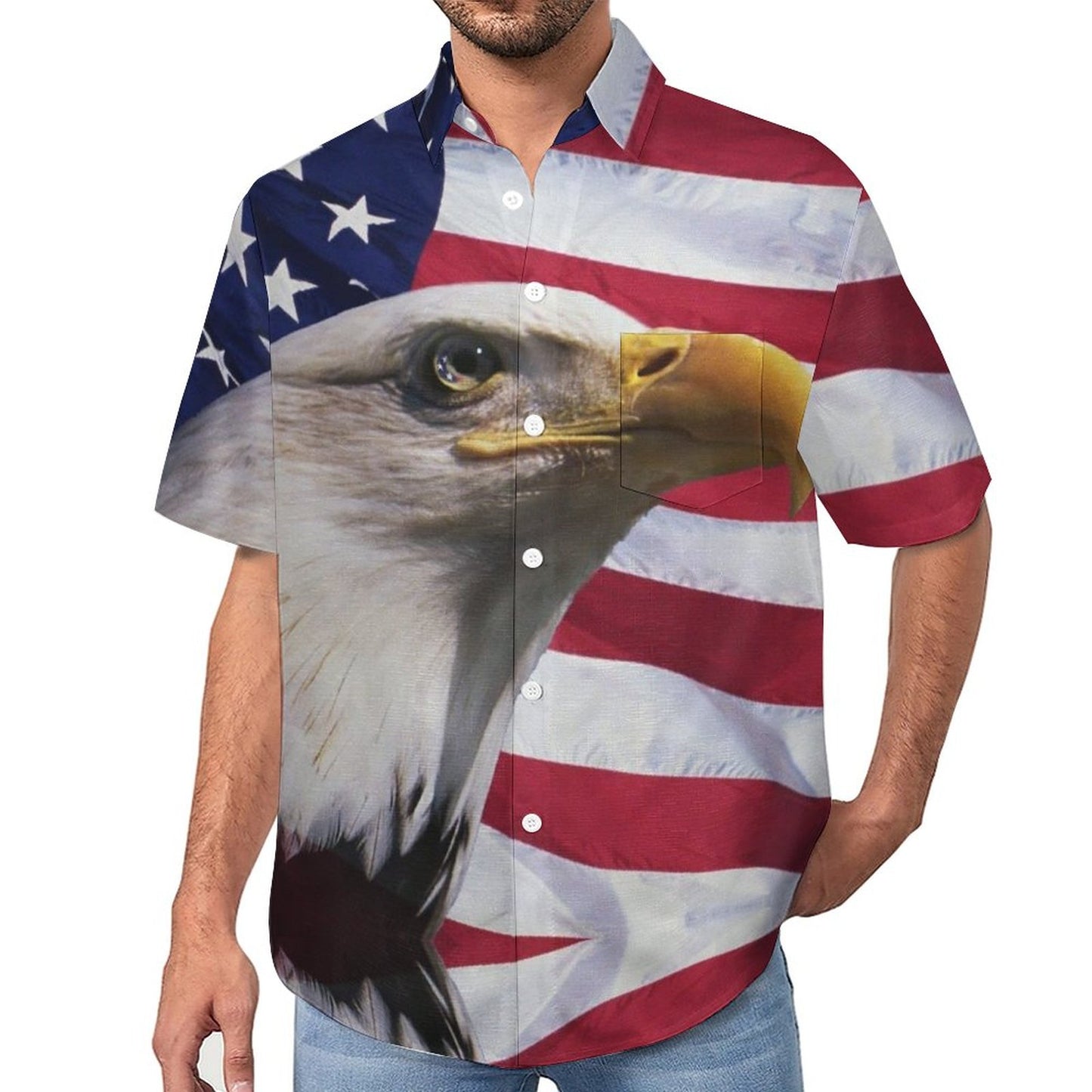 Men's Eagle American Flag Print Vacation Hawaiian Shirt 2305106653
