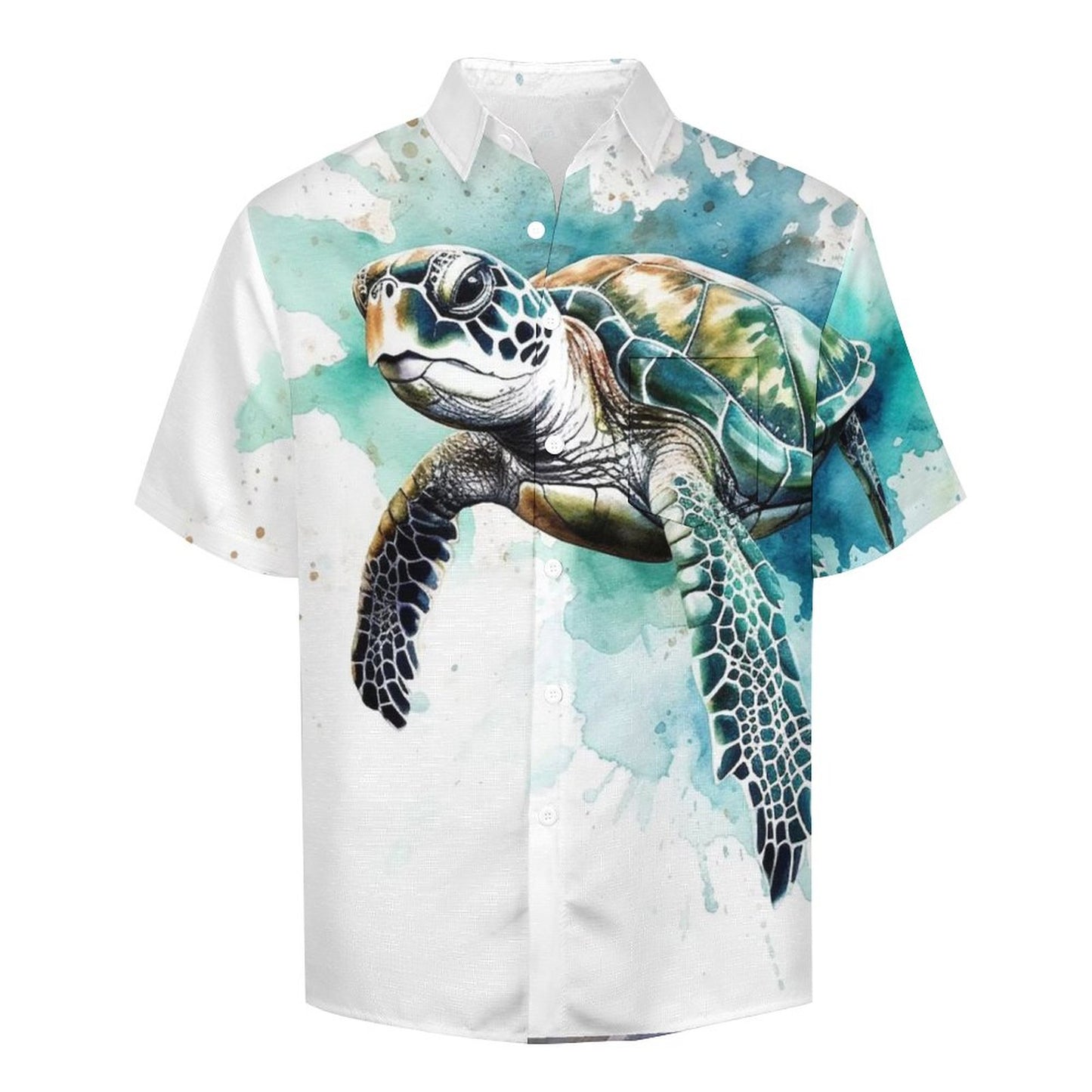Men's Watercolor Turtle Art Print Vacation Hawaiian Shirt