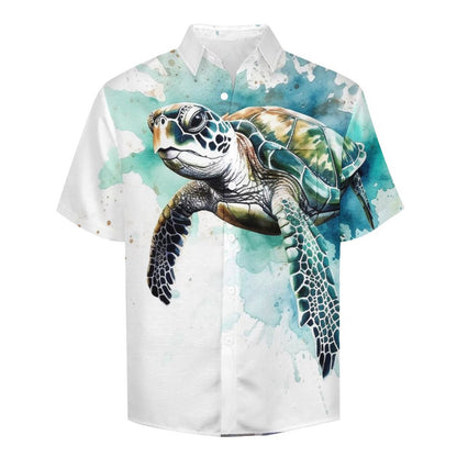 Men's Watercolor Turtle Art Print Vacation Hawaiian Shirt