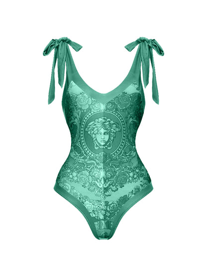 Fashion Print Lace Up One Piece Swimsuit