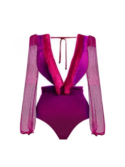 V Neck Tassel Cut Out One Piece Swimsuit
