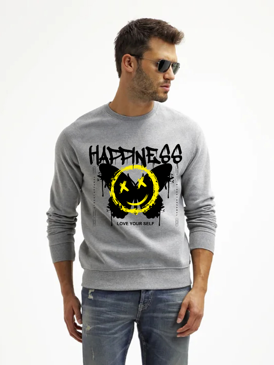Men's Happiness Round Neck Casual Printed Long Sleeve Sweatshirt