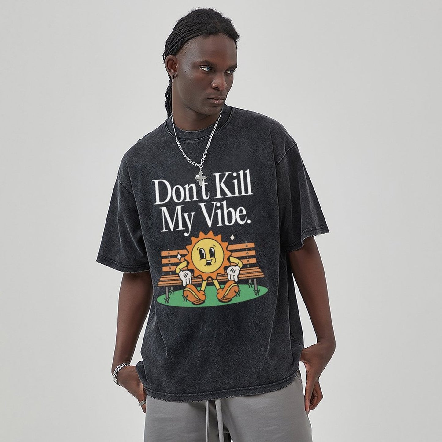 Unisex Vintage Solid Wash Denim T-Shirts 2306104536