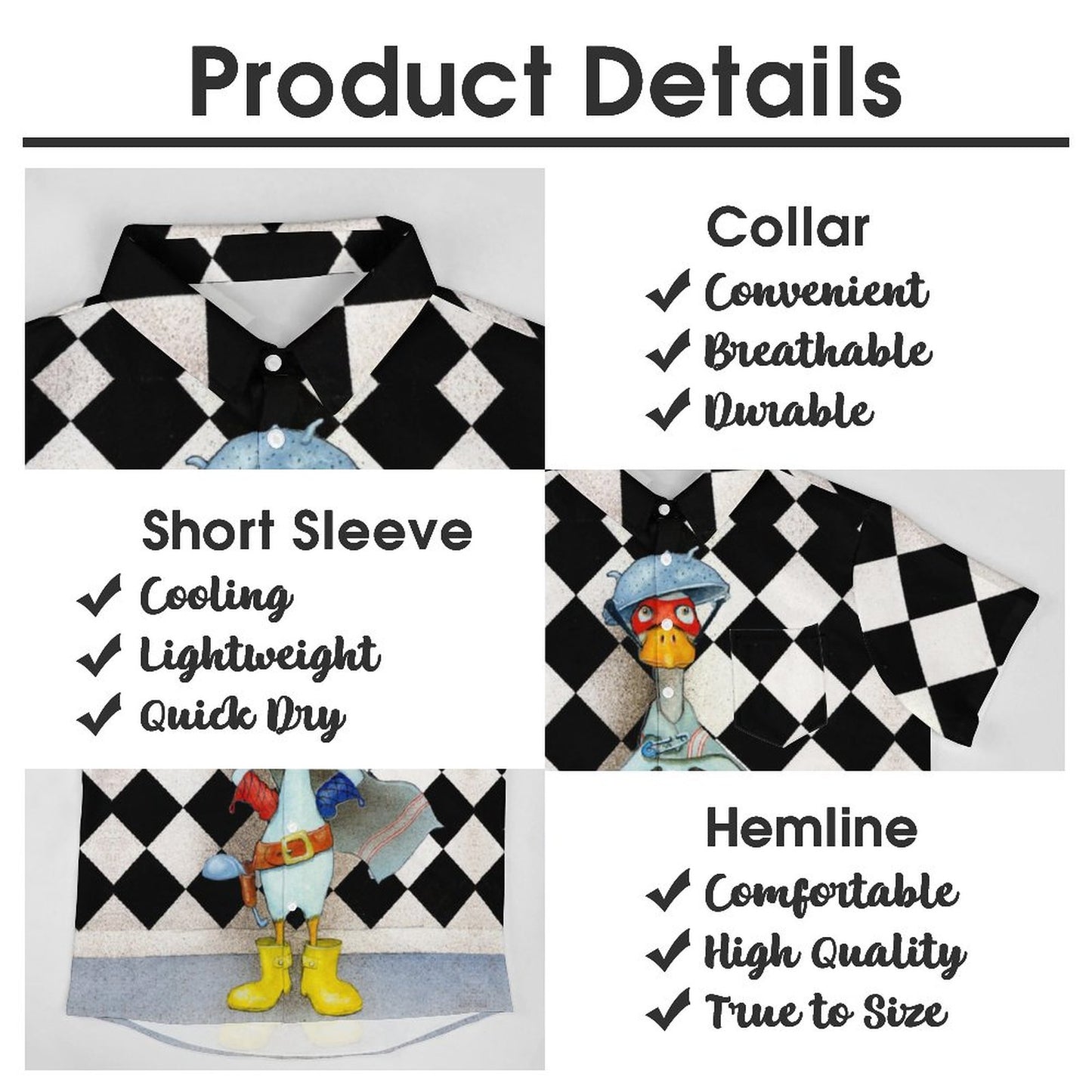 Men's Hawaiian Plaid Duck Print Casual Short Sleeve Shirt 2306102834
