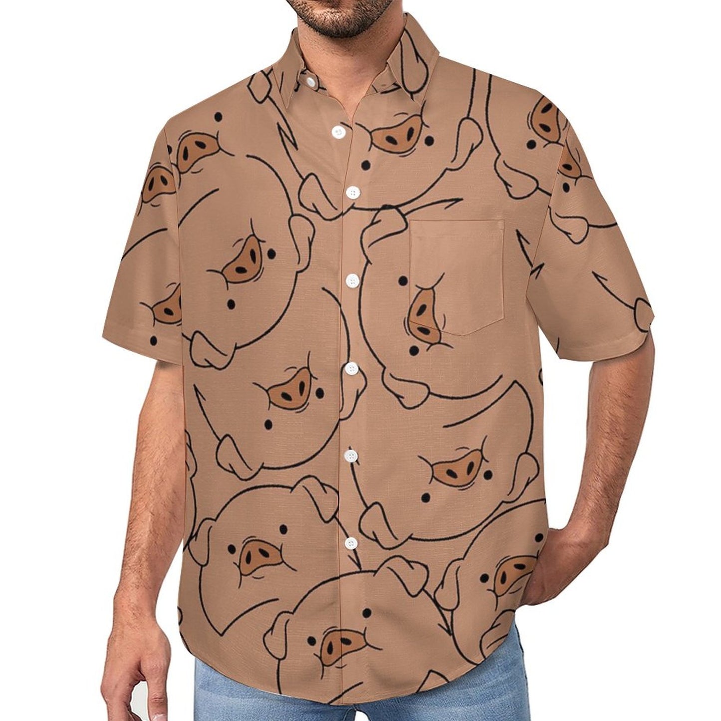 Men's Hawaiian Piggy Print Vacation Shirt 2306101852