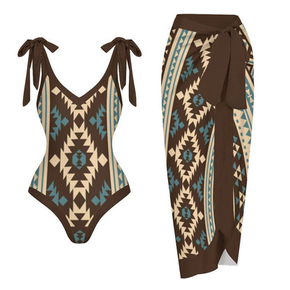 Casual Printed One-Piece Swimsuit And Cover Up 2305102760
