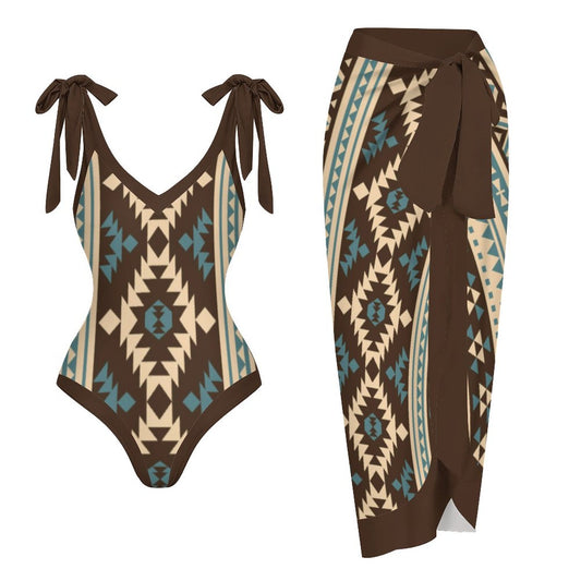 Casual Printed One-Piece Swimsuit And Cover Up 2305102760