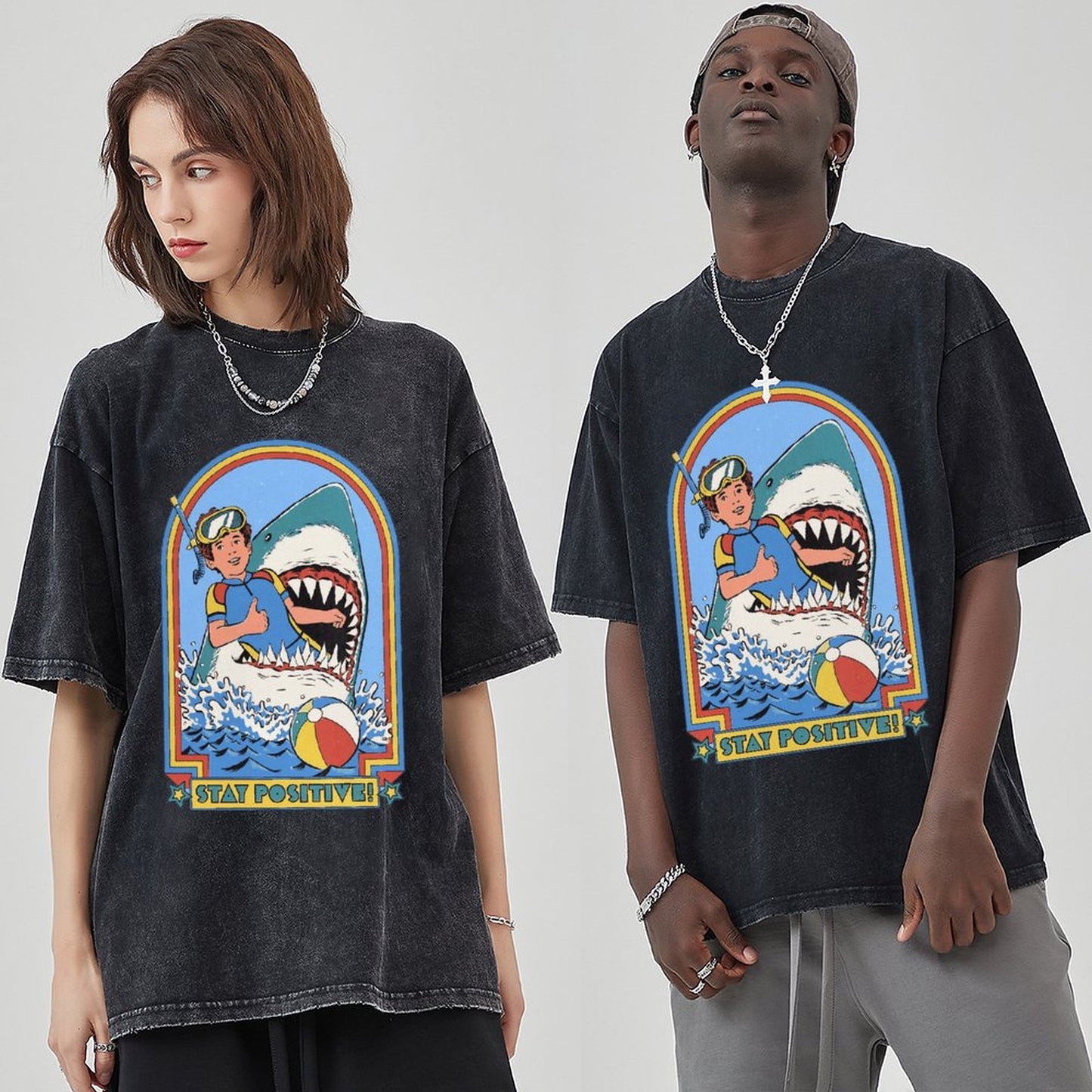Unisex Vintage Solid Wash Denim T-Shirts 2306101203