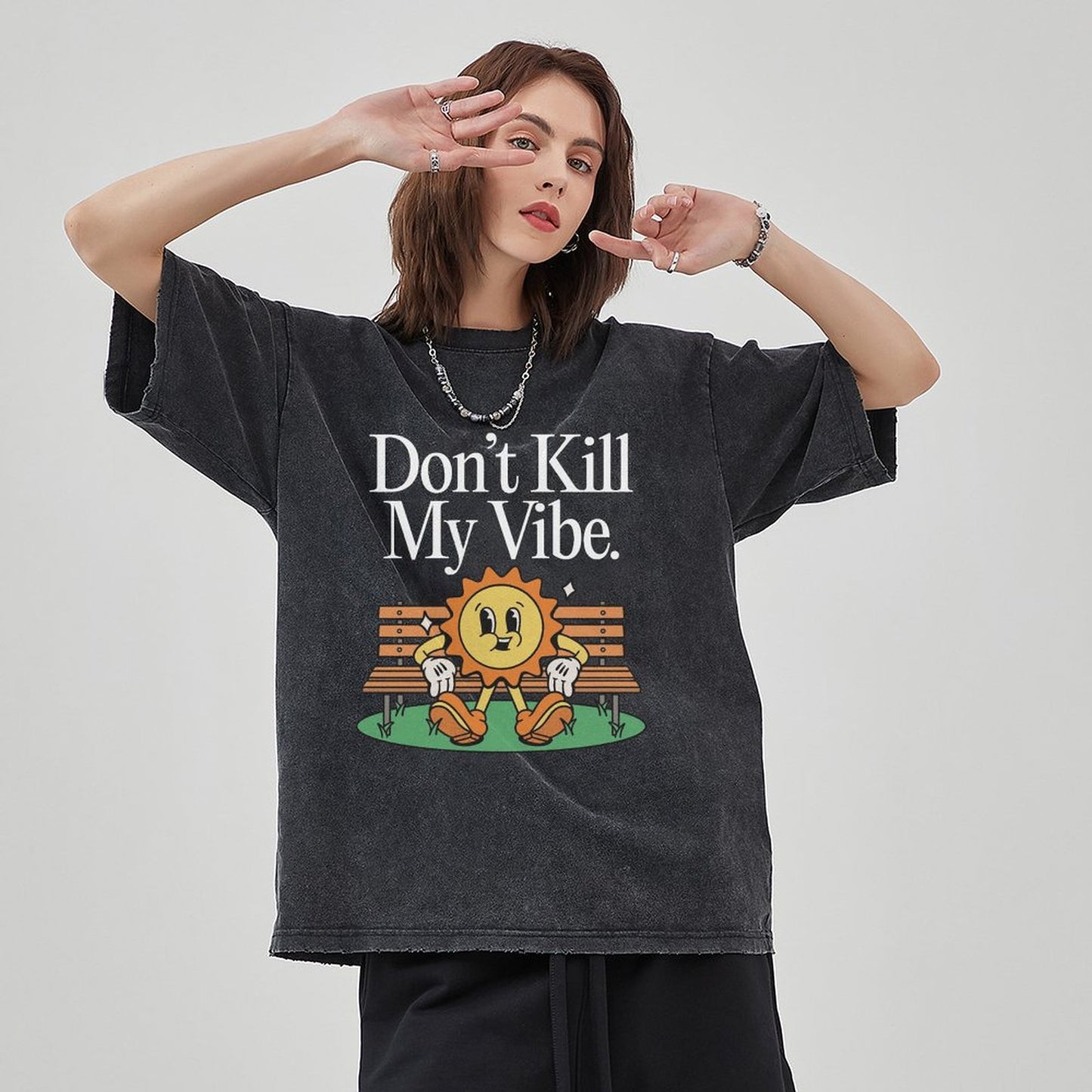 Unisex Vintage Solid Wash Denim T-Shirts 2306104536
