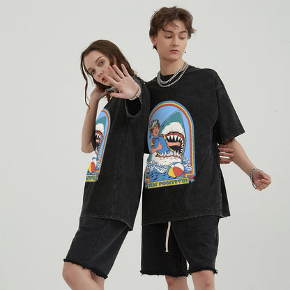 Unisex Vintage Solid Wash Denim T-Shirts 2306101203